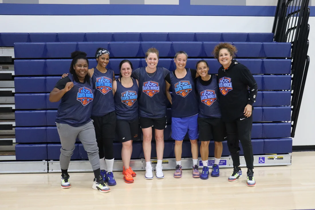 Santa Monica Basketball League players gathered in the gym